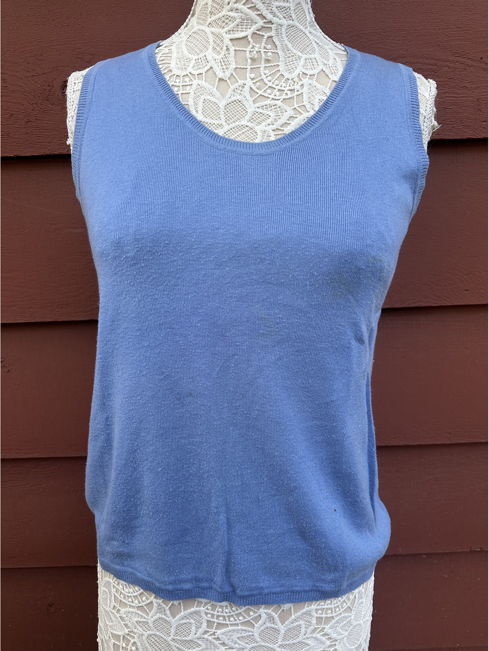 Vintage Y2K Blue Sleeveless Tank Top Cotton Rayon Bamboo Blend Minimalist Casual